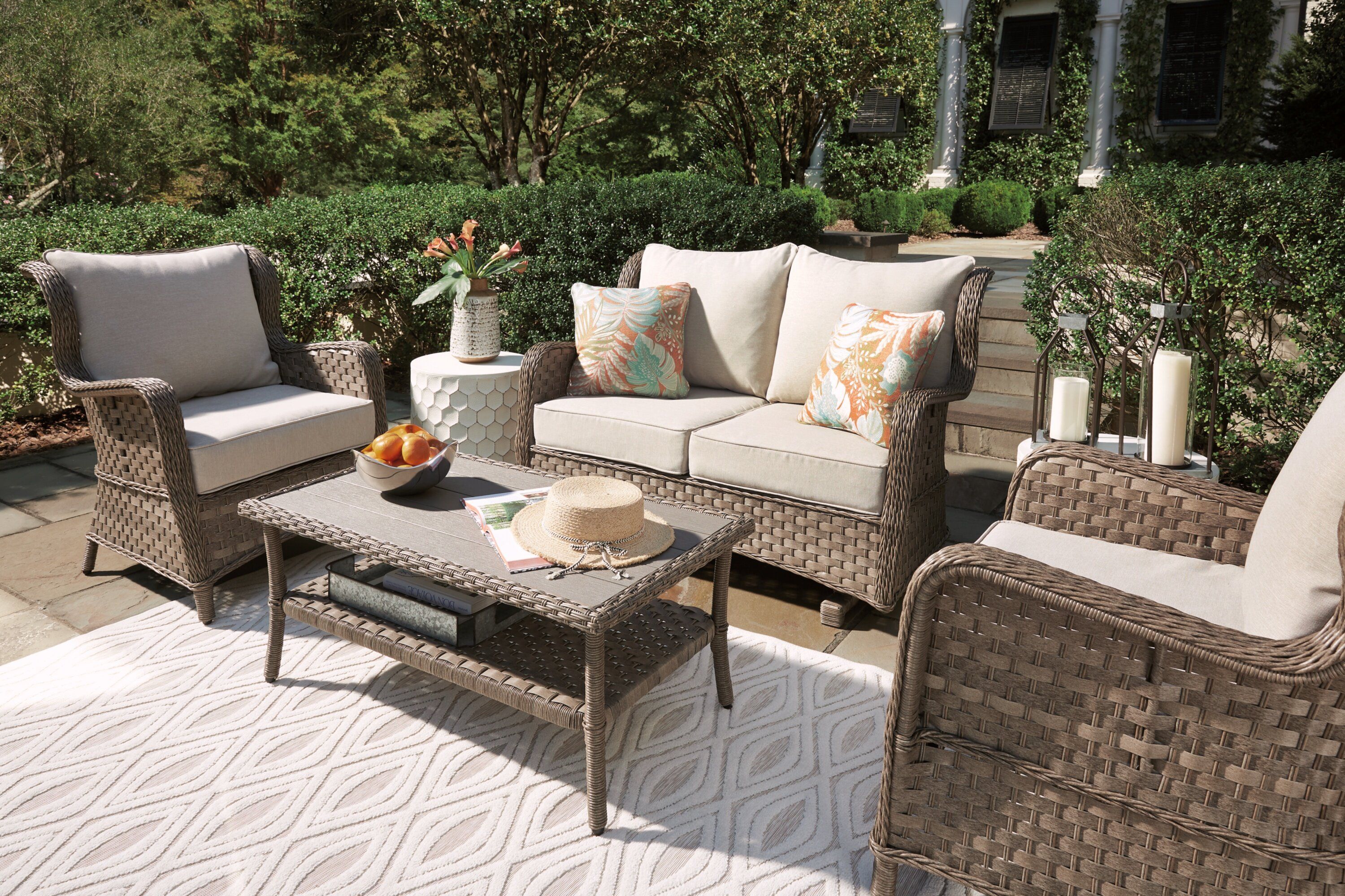 Beachcrest Home Mccullough Outdoor Loveseat, 2 Chairs And Coffee Table &  Reviews | Wayfair Intended For Loveseat Chairs For Backyard (Photo 1 of 15)