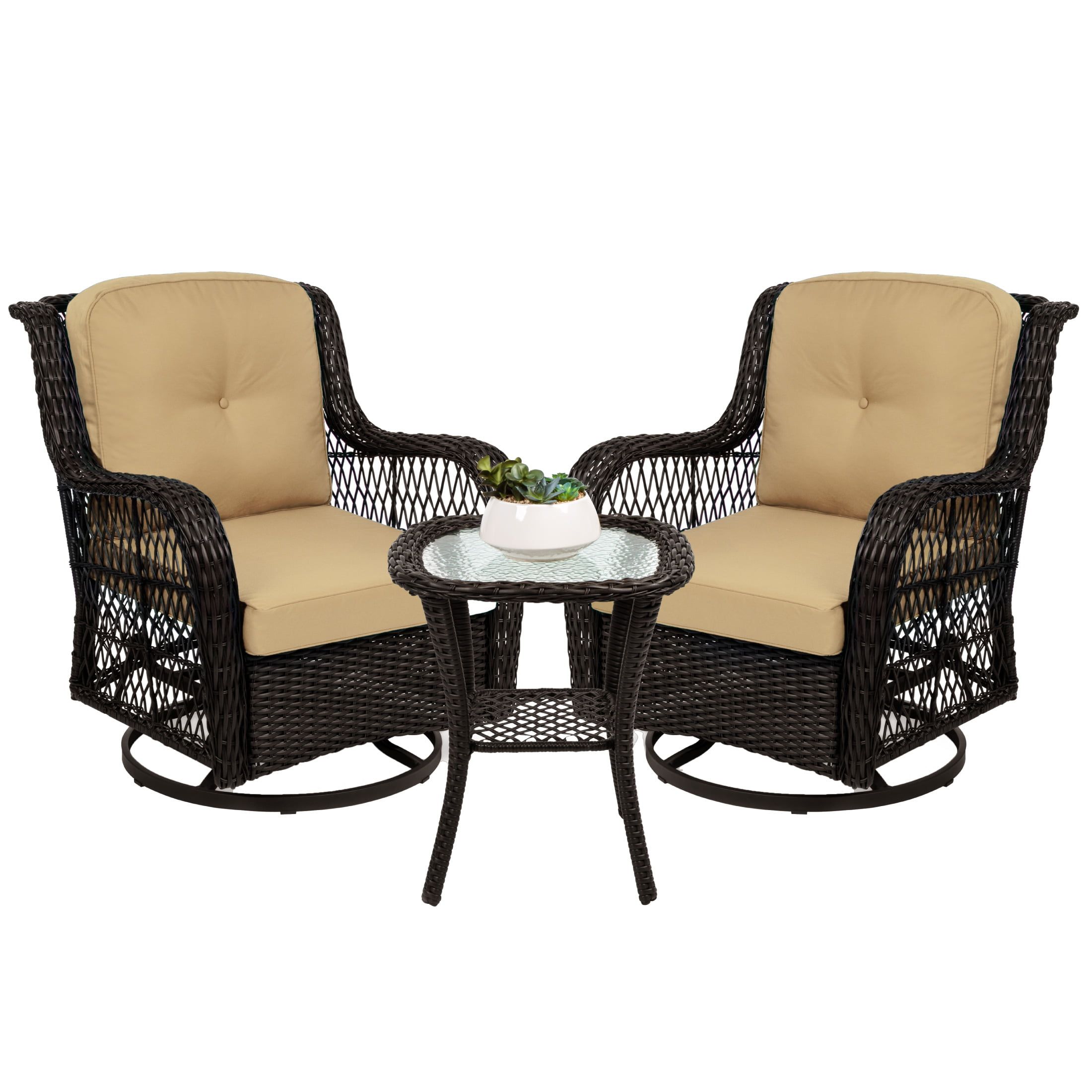 Best Choice Products 3 Piece Patio Wicker Bistro Furniture Set W/ 2  Cushioned Swivel Rocking Chairs, Side Table – Rust – Walmart Pertaining To Rocking Chairs Wicker Patio Furniture Set (View 8 of 15)