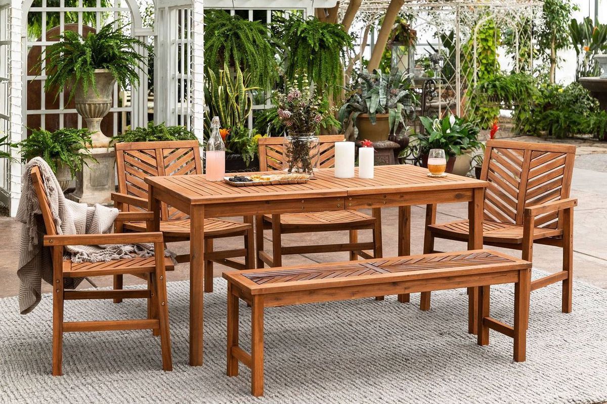 Best Outdoor Furniture: 12 Affordable Patio Dining Sets To Buy Now – Curbed With Outdoor Terrace Bench Wood Furniture Set (Photo 12 of 15)