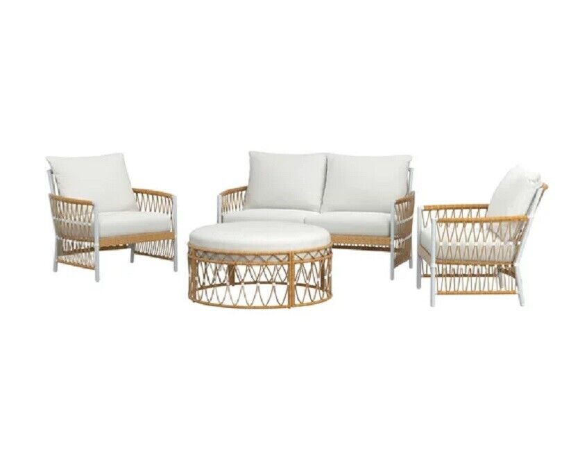 Better Homes & Gardens Lilah 4 Piece Outdoor Wicker Stationary  Conversation Set, | Ebay Throughout Outdoor Stationary Chat Set (Photo 10 of 15)
