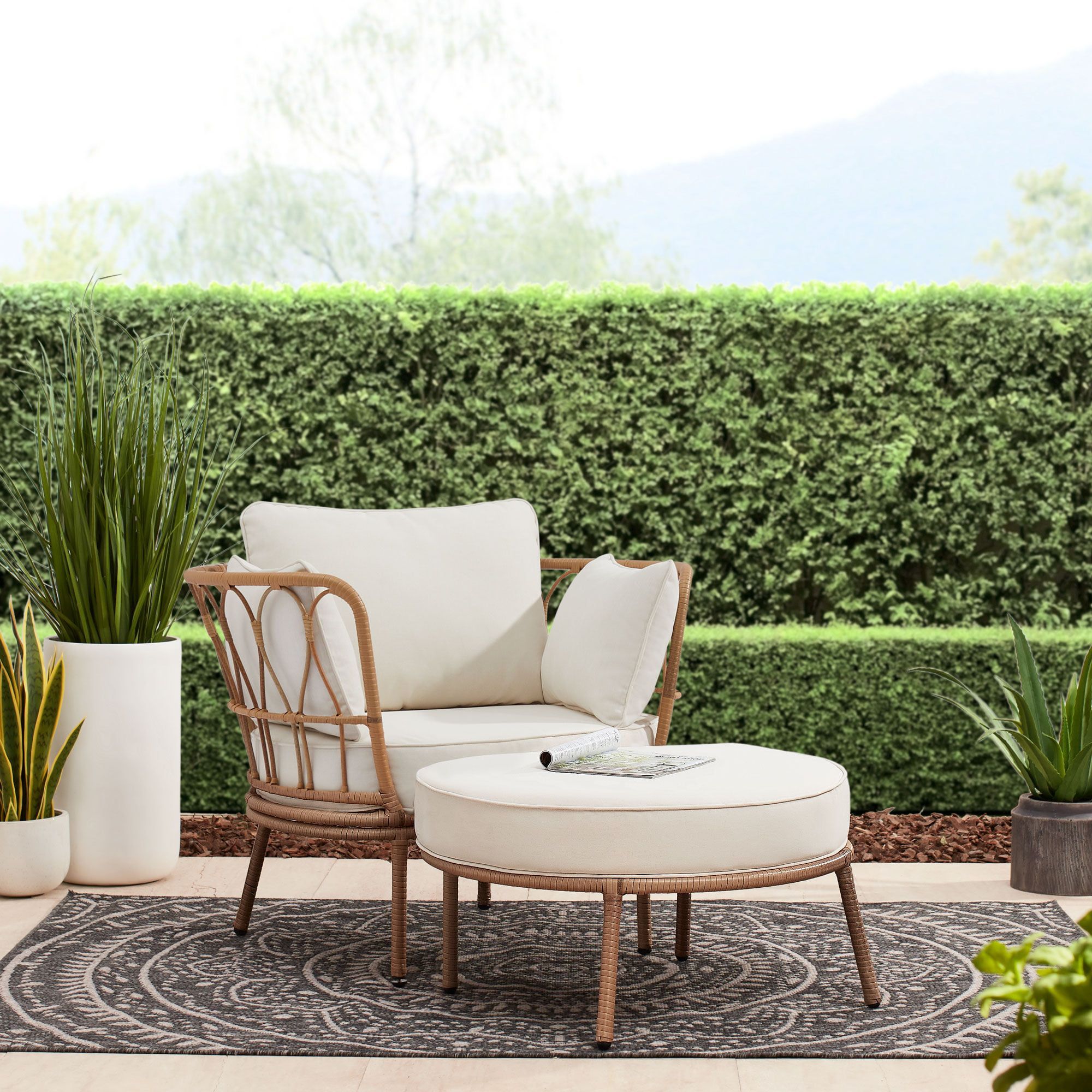 Featured Photo of 15 Inspirations All-weather Wicker Outdoor Cuddle Chair and Ottoman Set