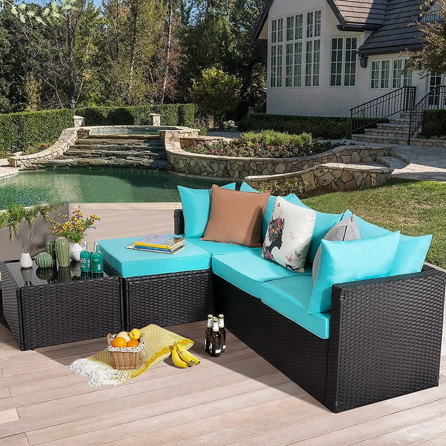 Bossin Patio Furniture Sets Outdoor Sectional Sofa All Weather Pe Rattan  Patio Conversation Set – 76.4inch X 50inch X 23.6 Inch – On Sale – –  35239092 Throughout All Weather Rattan Conversation Set (Photo 3 of 15)