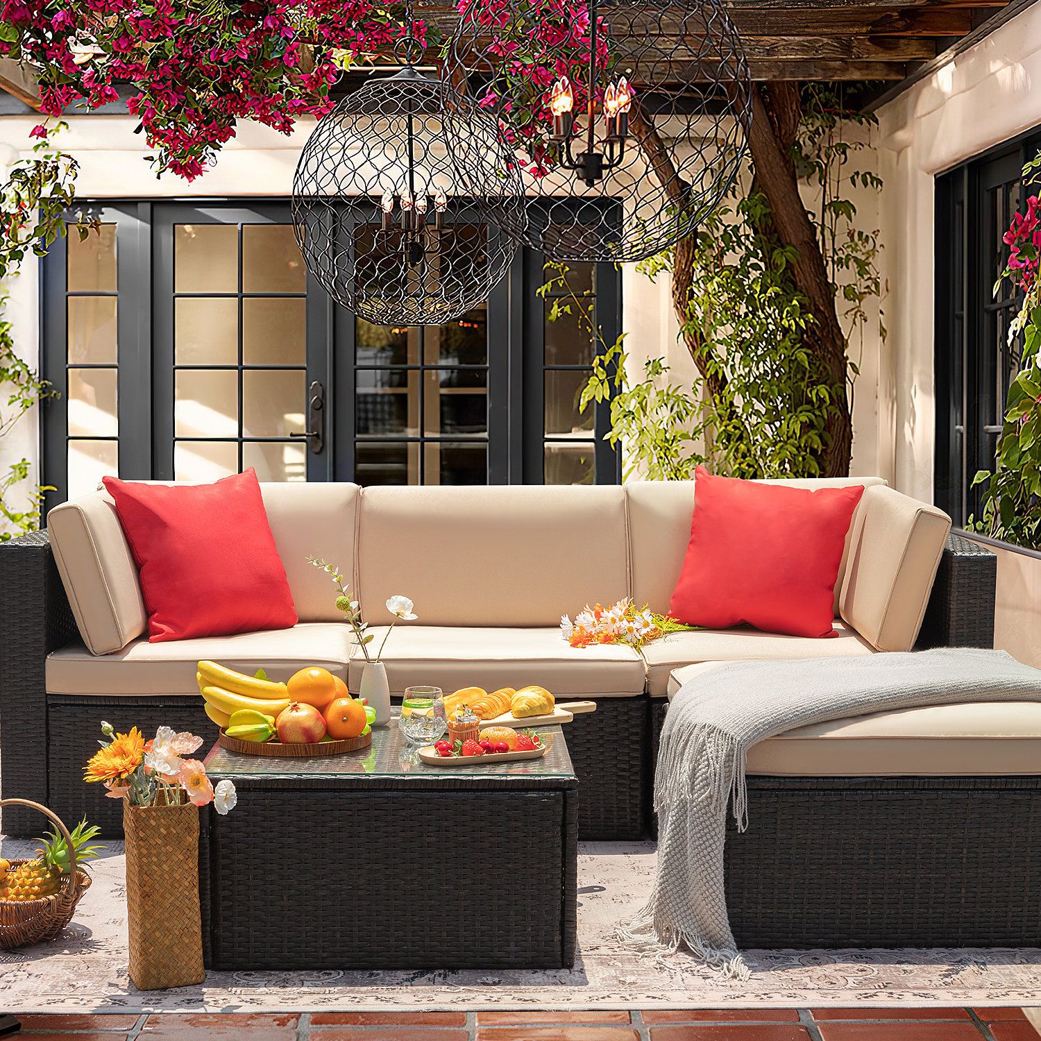 Brayden Studio® Huang 4 – Person Outdoor Seating Group With Cushions &  Reviews | Wayfair With All Weather Rattan Conversation Set (View 12 of 15)