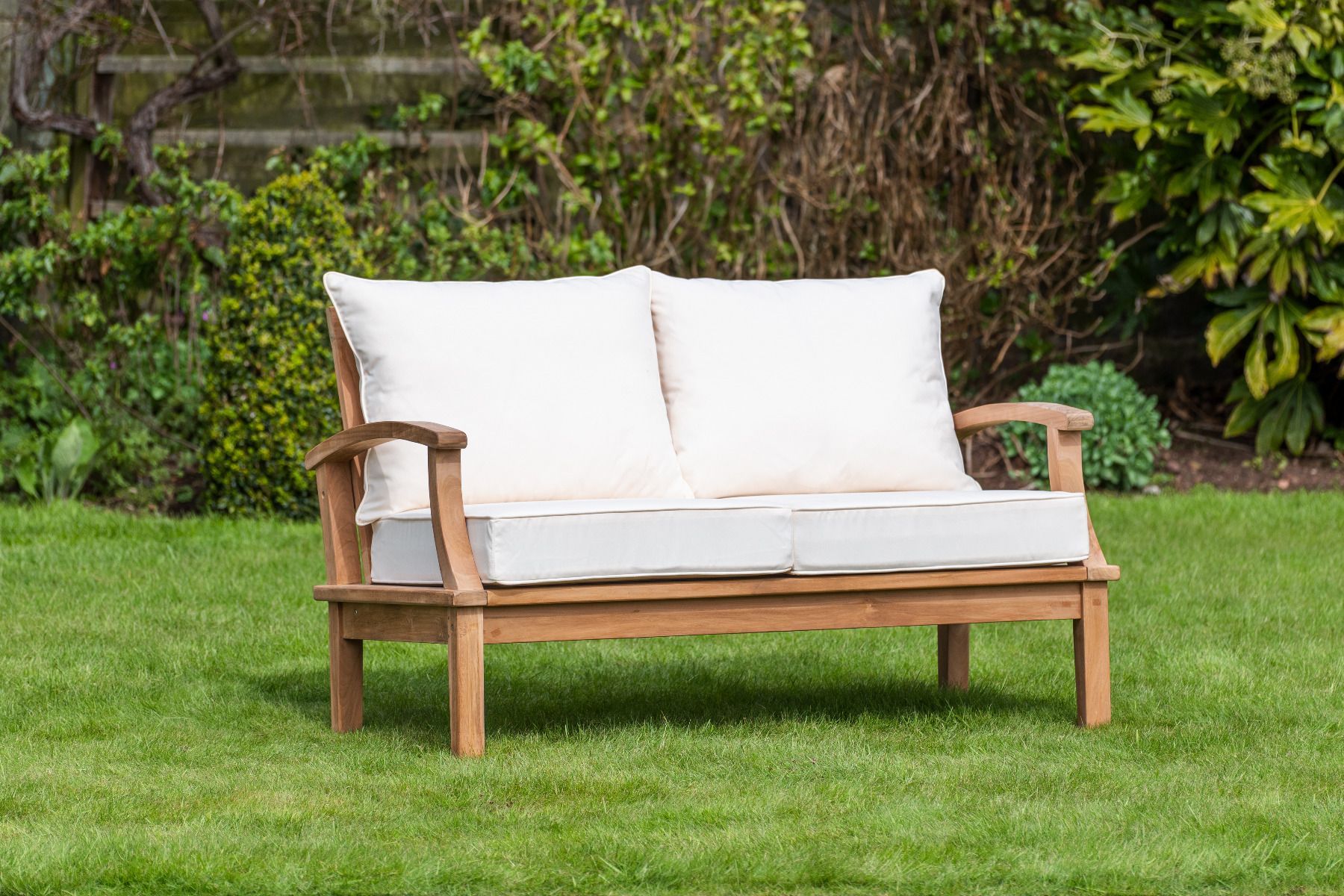 Burford 2 Seater Teak Garden Wooden Sofa | Sloane & Sons Regarding Wood Sofa Cushioned Outdoor Garden (Photo 5 of 15)