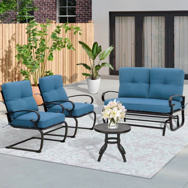 Charlton Home® Faasulu 4 – Person Outdoor Seating Group With Cushions &  Reviews | Wayfair Pertaining To Loveseat Tea Table For Balcony (View 3 of 15)