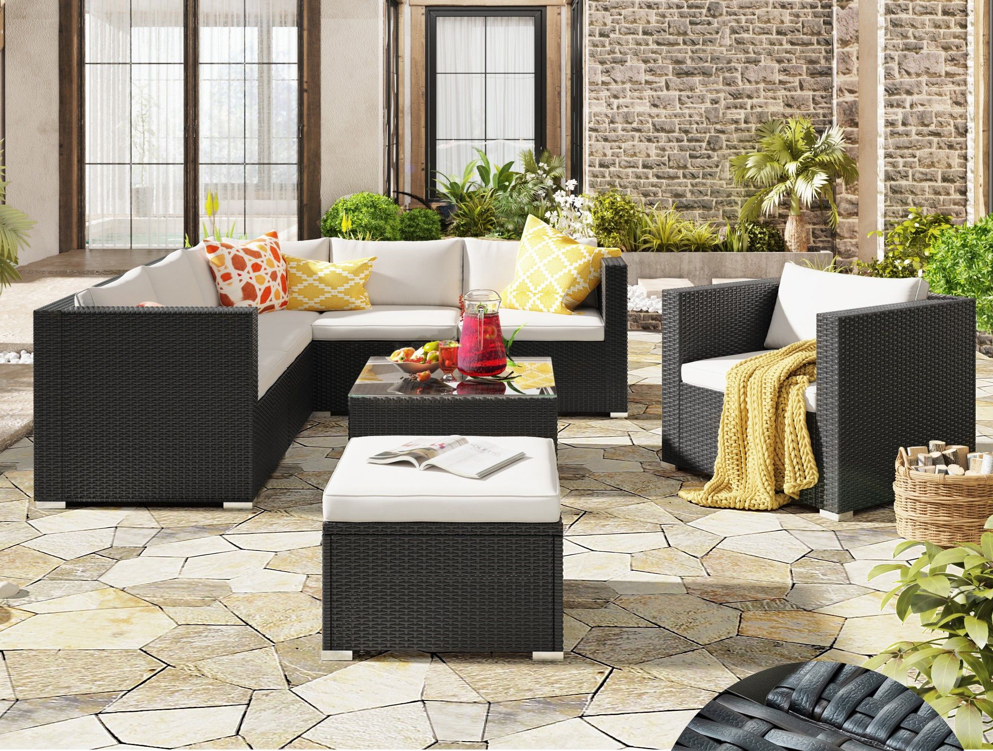 Clihome 8 Piece Patio Furniture Set 8 Piece Rattan Patio Conversation Set  With Gray Cushions In The Patio Conversation Sets Department At Lowes In 8 Pcs Outdoor Patio Furniture Set (View 2 of 15)