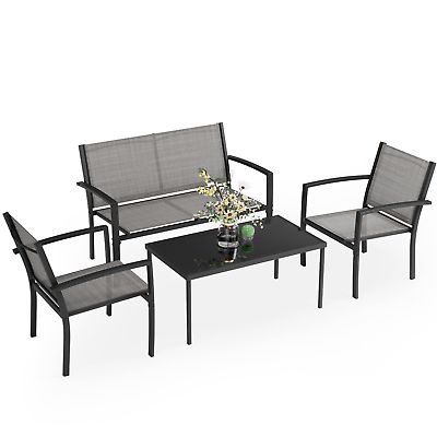 Comfy 4pc Patio Furniture Outdoor Set Loveseat Tea Table Armchairs Lawn  Balcony | Ebay Pertaining To Loveseat Tea Table For Balcony (View 4 of 15)