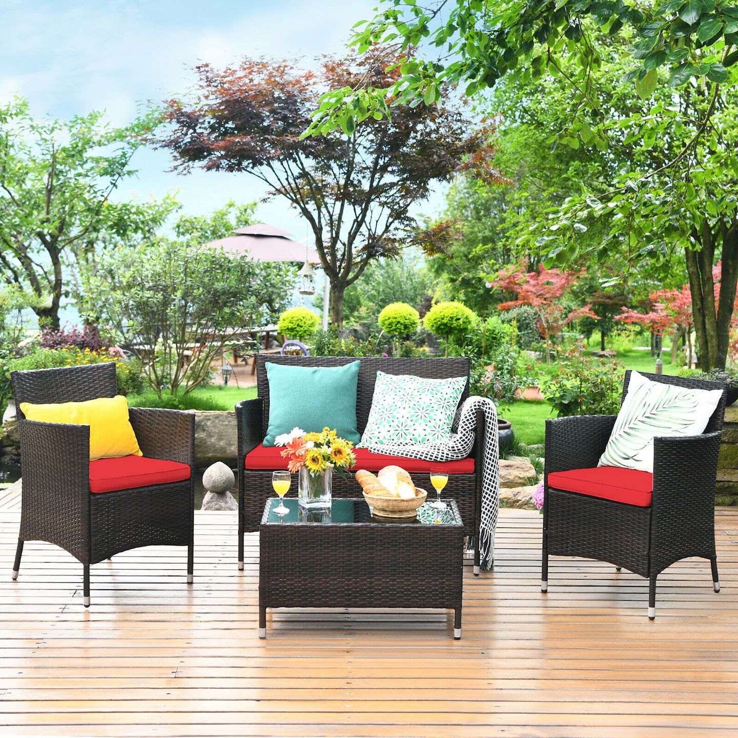 Costway 4pcs Rattan Patio Furniture Set Cushioned Sofa Chair Coffee Table |  Michaels Throughout Furniture Conversation Set Cushioned Sofa Tables (View 3 of 15)