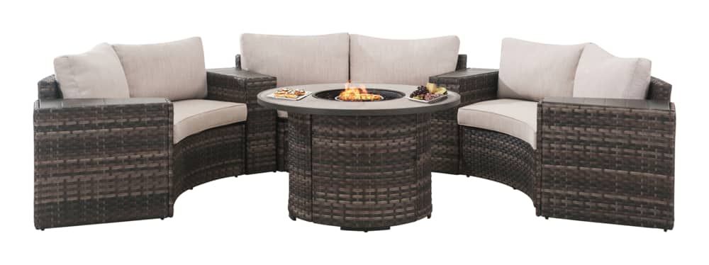 Dorset Outdoor/patio Conversation Sectional Set W/fire Pit Table, 8 Pc |  Canadian Tire With Regard To Fire Pit Table Wicker Sectional Sofa Conversation Set (View 13 of 15)