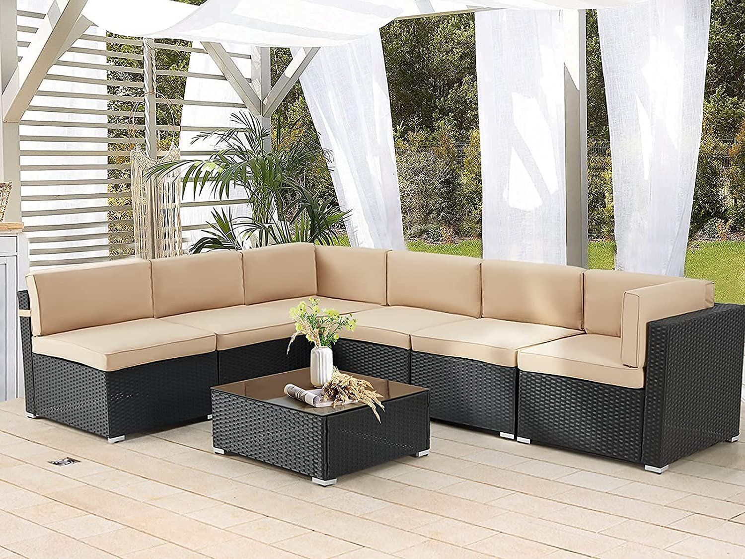 Ebern Designs Emilienne 7 Piece Rattan Sectional Seating Group With  Cushions & Reviews | Wayfair For 7 Piece Rattan Sectional Sofa Set (View 12 of 15)