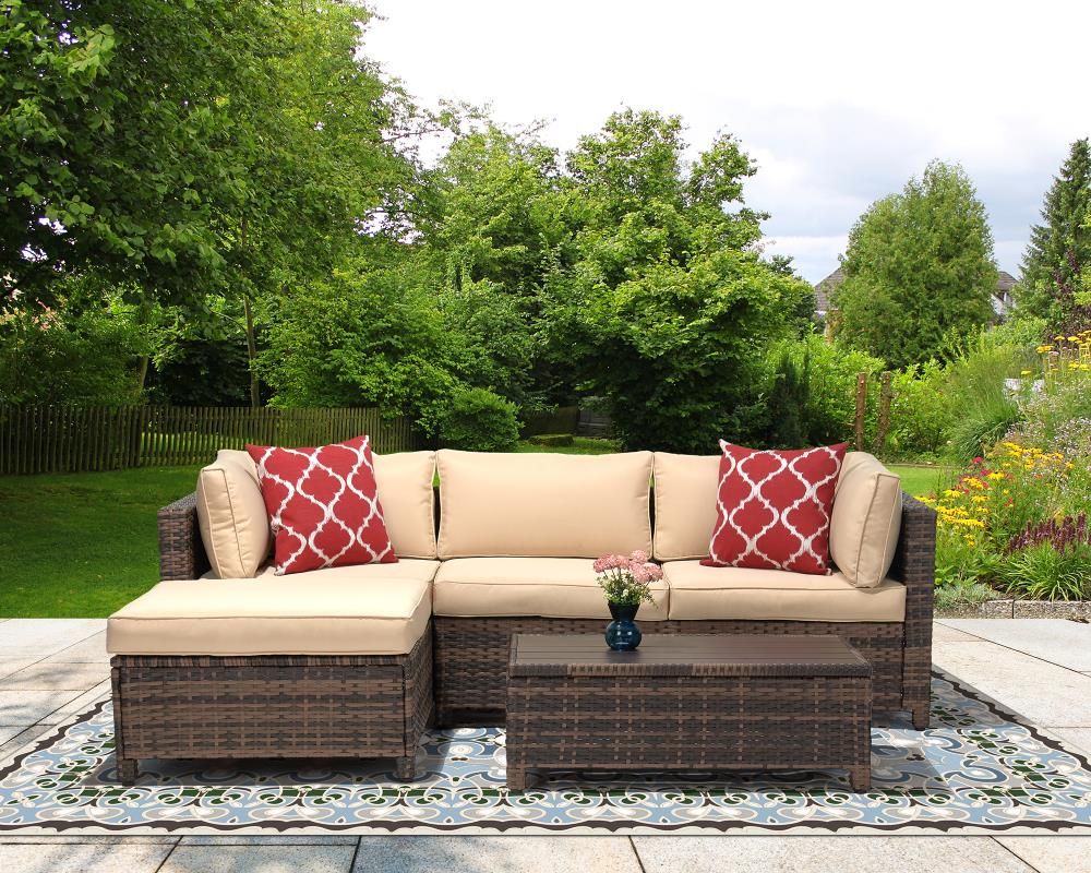Edyo Living Best Home Choice Wicker Outdoor Sectional With White Cushion(s)  And Steel Frame In The Patio Sectionals & Sofas Department At Lowes Inside Outdoor Wicker 3 Piece Set (Photo 9 of 15)