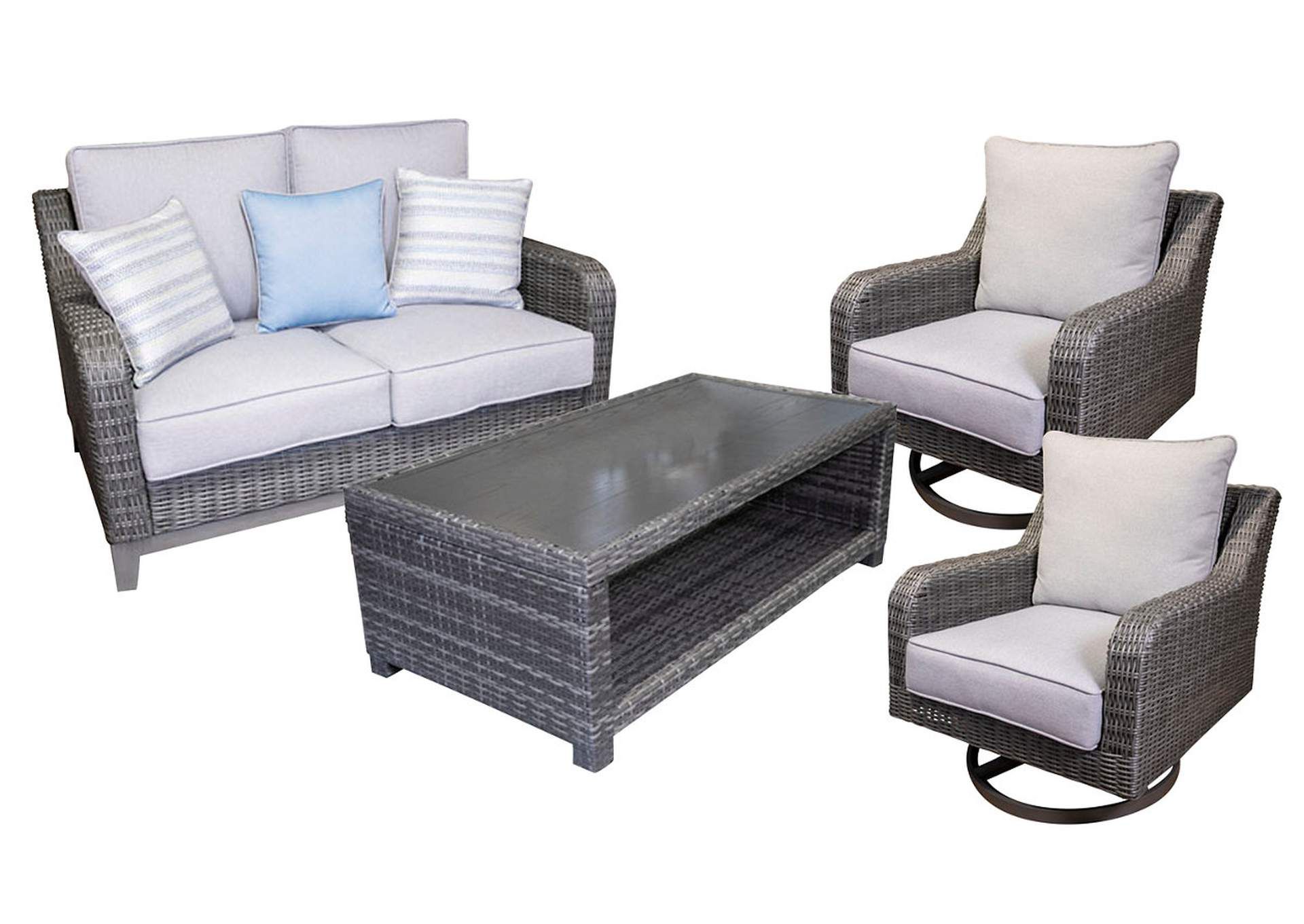 Elite Park Outdoor Loveseat And 2 Lounge Chairs With Coffee Table Ivan  Smith Furniture Regarding Outdoor 2 Arm Chairs And Coffee Table (Photo 7 of 15)