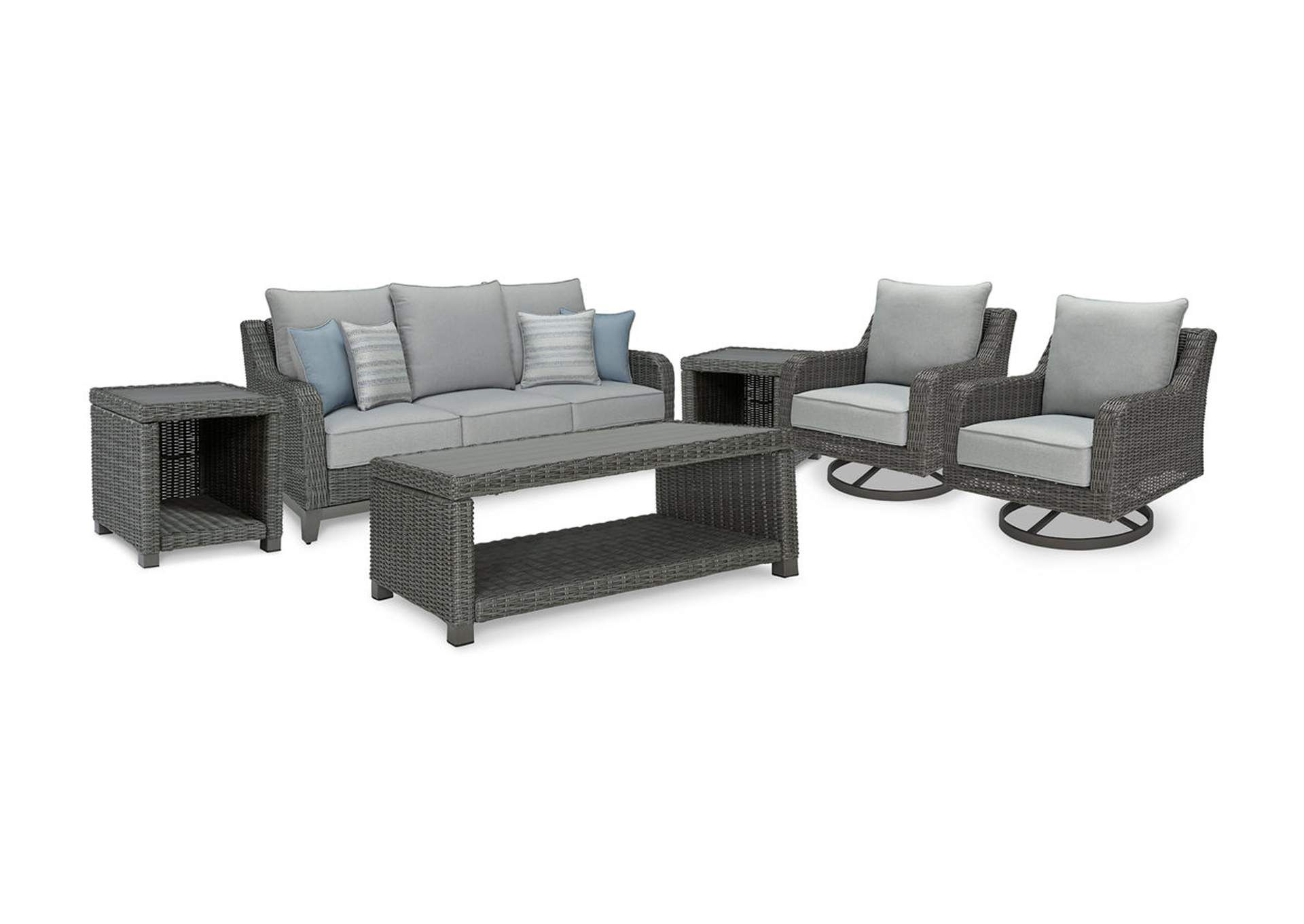 Elite Park Outdoor Sofa And 2 Lounge Chairs With Coffee Table And 2 End  Tables Corvin's Furniture Pertaining To Outdoor 2 Arm Chairs And Coffee Table (Photo 14 of 15)
