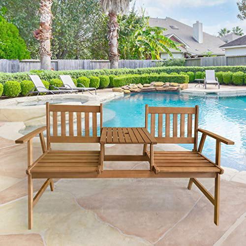 Fdw Outdoor Terrace Bench Wood Garden Bench Park Bench Acacia Wood With  Table Swimming Pool Beach Backyard Balcony Porch Deck Garden Wooden  Furniture,natural Oiled – Walmart Within Outdoor Terrace Bench Wood Furniture Set (Photo 1 of 15)
