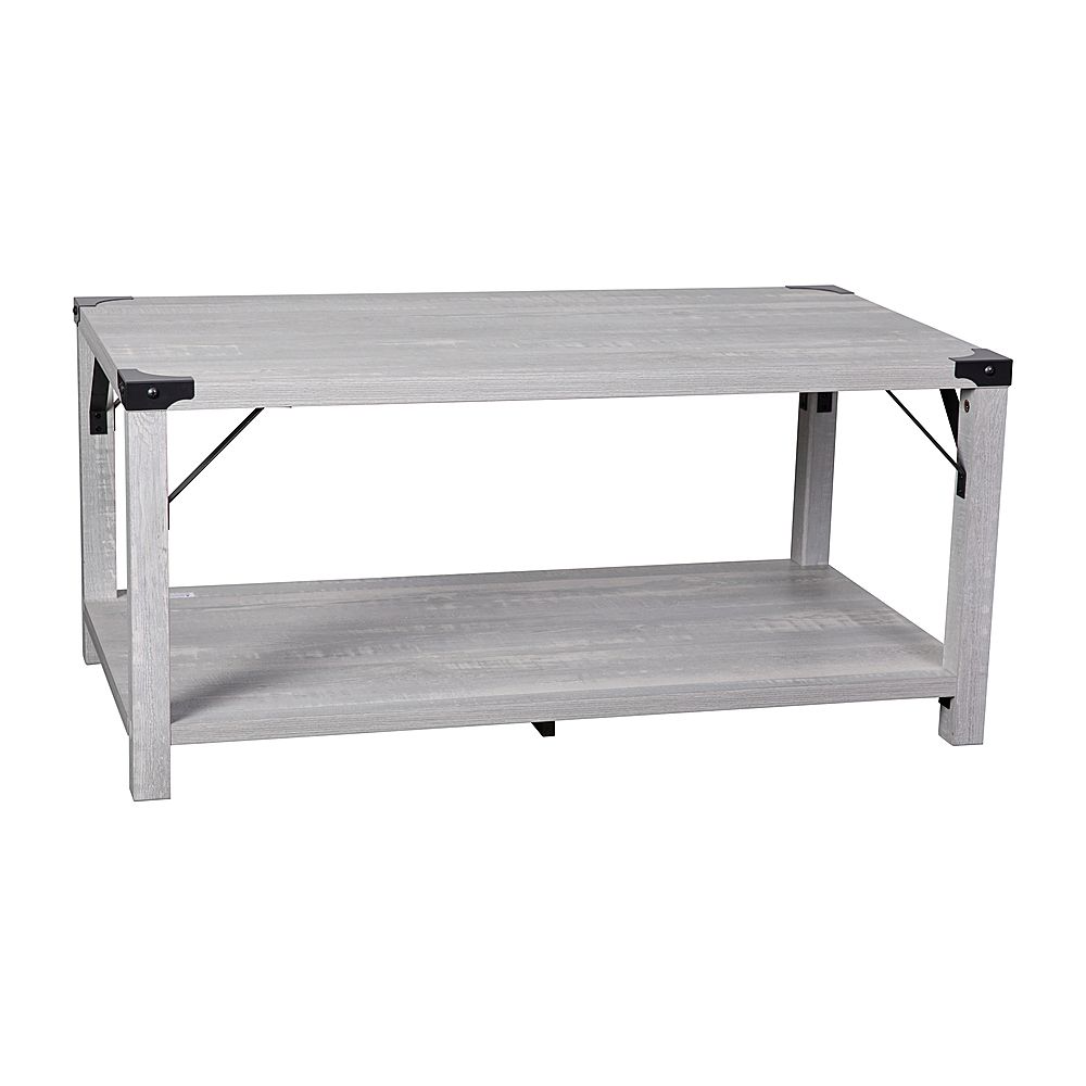 Flash Furniture 2 Tier Coffee Table With Metal Side Braces And Corner Caps  Aspen Gray Zg 037 Ltgy Gg – Best Buy In Outdoor 2 Tiers Storage Metal Coffee Tables (Photo 8 of 15)