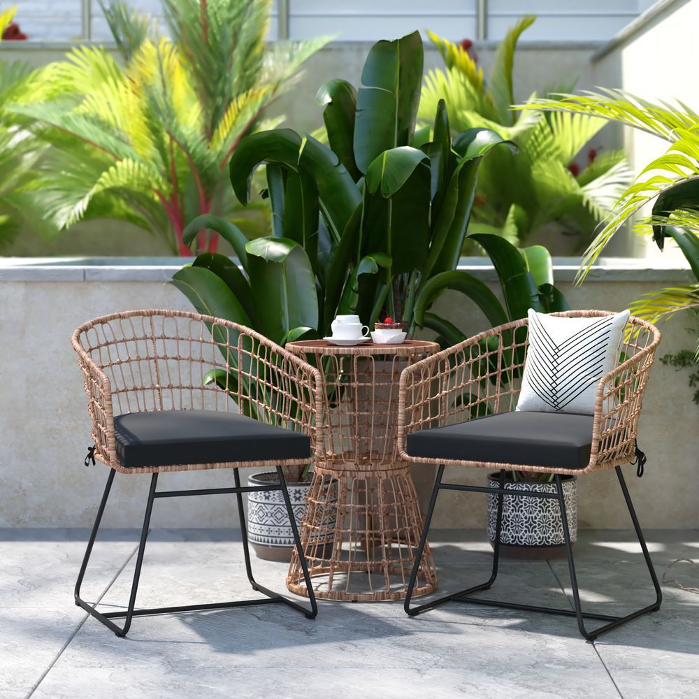 Flash Furniture Indoor/outdoor Natural Boho Rattan Rope Bistro Set With  Side Table And Cushions With Regard To 3 Piece Outdoor Boho Wicker Chat Set (Photo 13 of 15)
