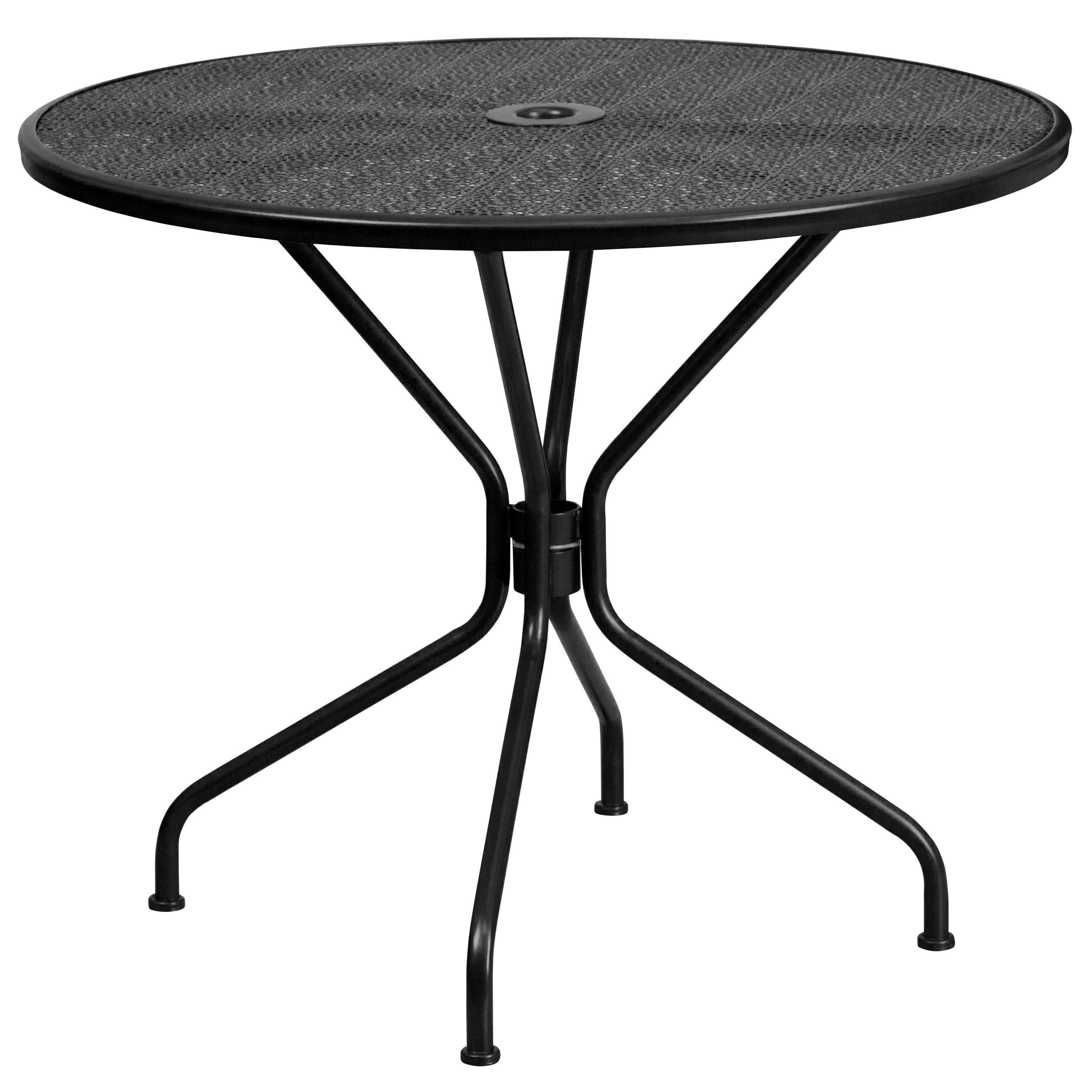 Flash Furniture Oia Black Round Contemporary/modern Dining Table, Metal  With Black Metal Base In The Dining Tables Department At Lowes Pertaining To Metal Table Patio Furniture (View 9 of 15)