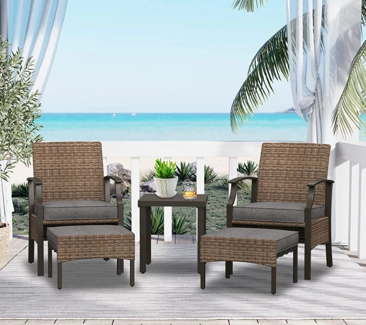 Grand Patio 5 Pieces Outdoor Patio Furniture Sets Weather Resistant Wicker Outdoor  Chairs With Ottomans And Inside Ottomans Patio Furniture Set (Photo 11 of 15)
