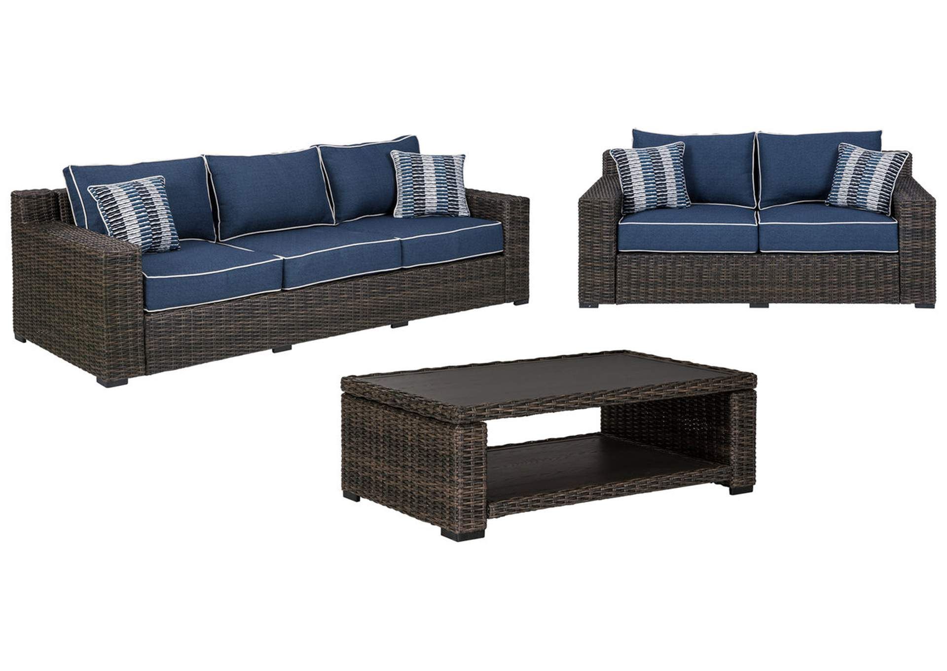 Grasson Lane Outdoor Sofa And Loveseat With Coffee Table Cohen's Furniture  – New Castle, De For Outdoor Cushioned Chair Loveseat Tables (Photo 13 of 15)