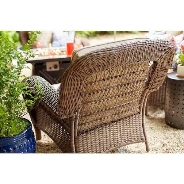 Hampton Bay Beacon Park Brown 3 Piece Wicker Outdoor Stationary Chat Set  With Toffee Cushions Frs80812c St 3 – The Home Depot For Outdoor Stationary Chat Set (View 6 of 15)