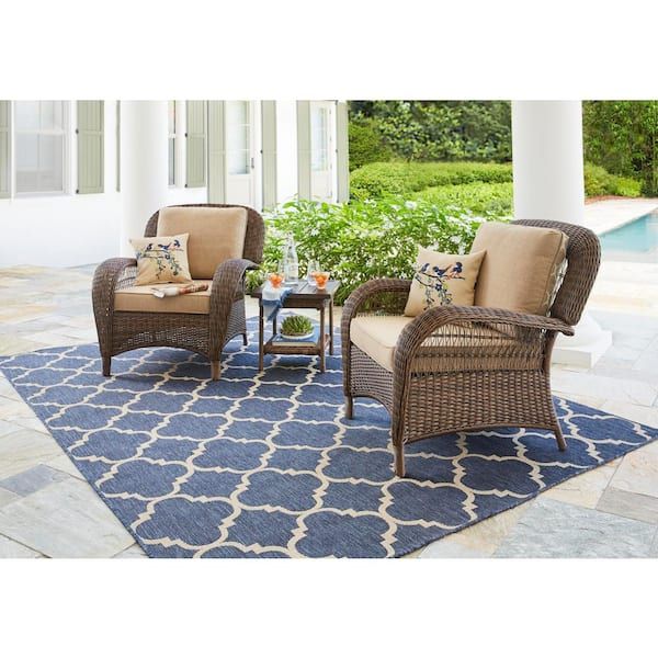 Hampton Bay Beacon Park Brown 3 Piece Wicker Outdoor Stationary Chat Set  With Toffee Cushions Frs80812c St 3 – The Home Depot In Outdoor Stationary Chat Set (Photo 3 of 15)