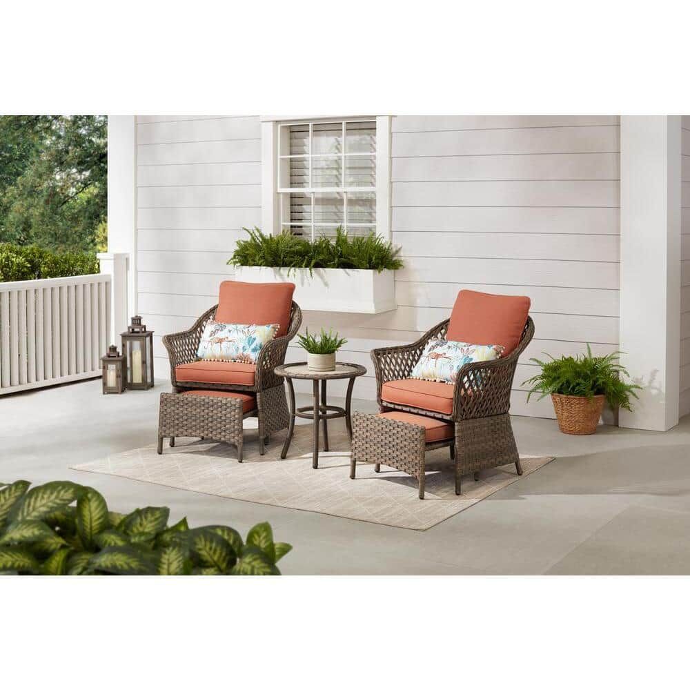 Hampton Bay Valley Spring 5 Piece Wicker Patio Conversation Set With Sienna  Cushions 535. (View 6 of 15)