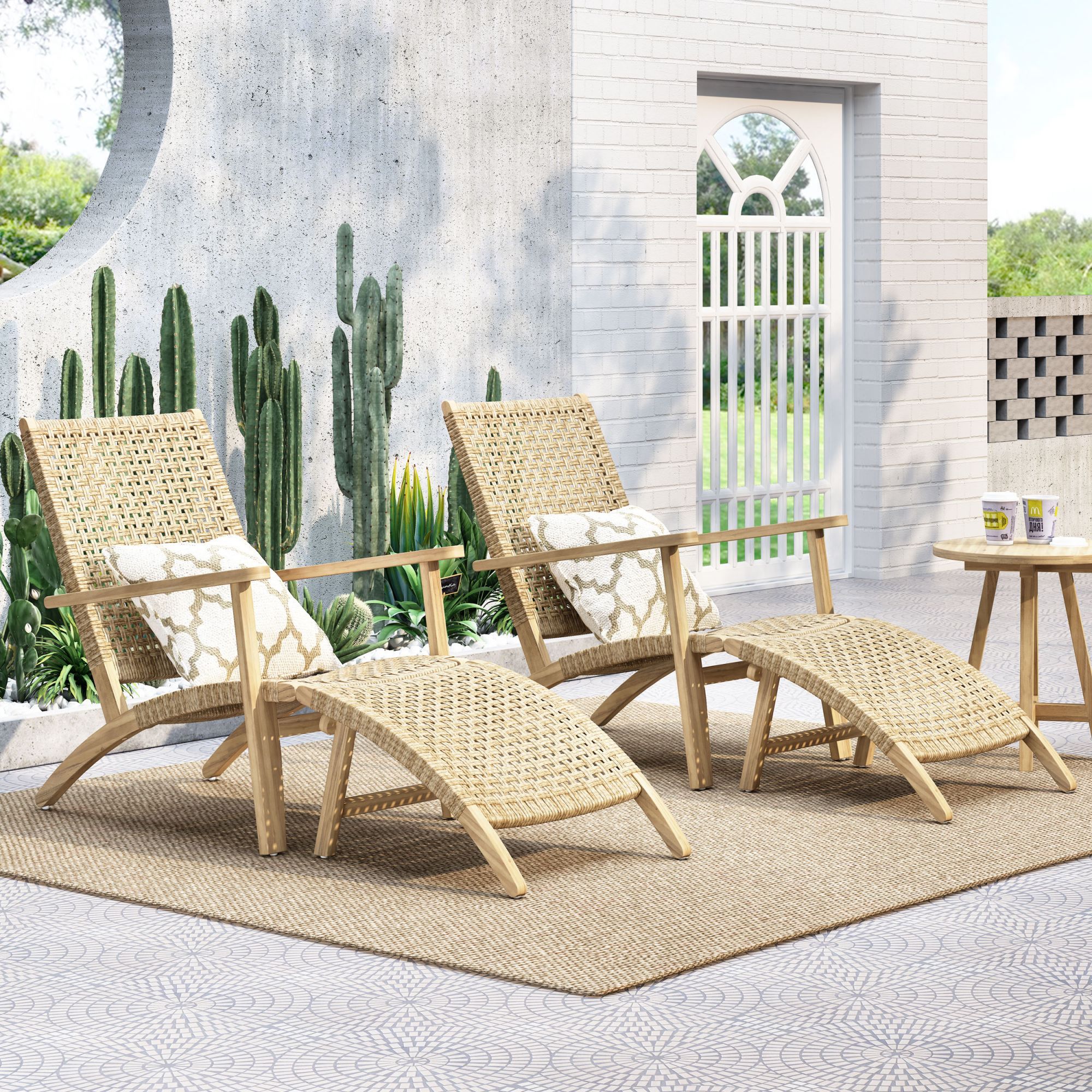 Hartwell Outdoor Wicker Lounge Chairs With Ottoman (set Of 2), Light Brown  And Light Multibrown In Light Brown/light Multibrownnoble House Regarding Brown Wicker Chairs With Ottoman (View 4 of 15)