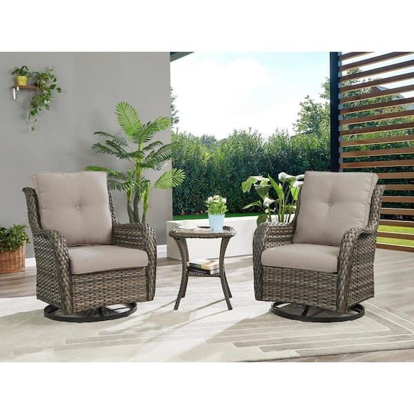 Hummuh Carolina 3 Piece Wicker Patio Conversation Set With Gray Cushions  Ss02426 2 – The Home Depot With 3 Pieces Outdoor Patio Swivel Rocker Set (Photo 12 of 15)