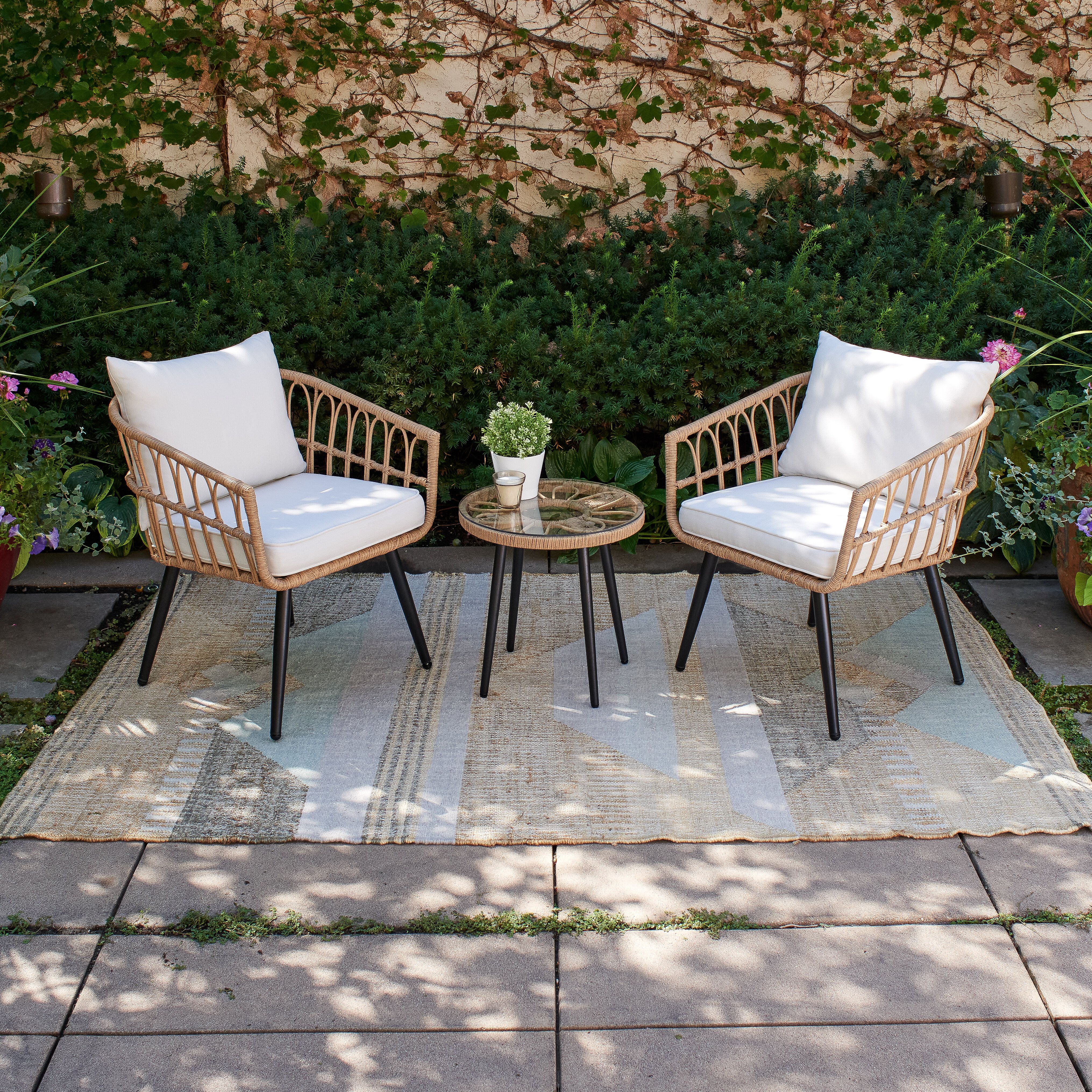 Joss & Main Byron 2 – Person Outdoor Seating Group With Cushions & Reviews  | Wayfair Intended For 3 Piece Outdoor Boho Wicker Chat Set (View 15 of 15)