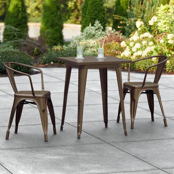 Lancaster Table & Seating Alloy Series 24" X 24" Copper Dining Height Outdoor  Table With 2 Arm Chairs For Outdoor 2 Arm Chairs And Coffee Table (View 12 of 15)