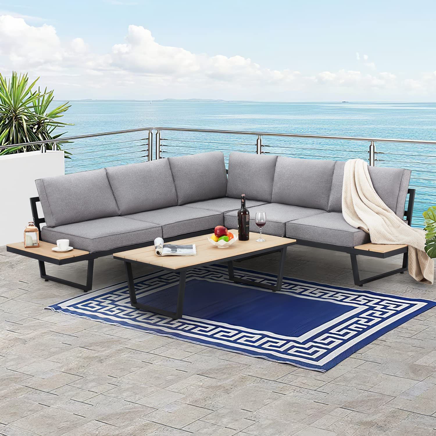 Latitude Run® 5 – Person Outdoor Seating Group With Cushions | Wayfair With Regard To Side Table Iron Frame Patio Furniture Set (Photo 3 of 15)