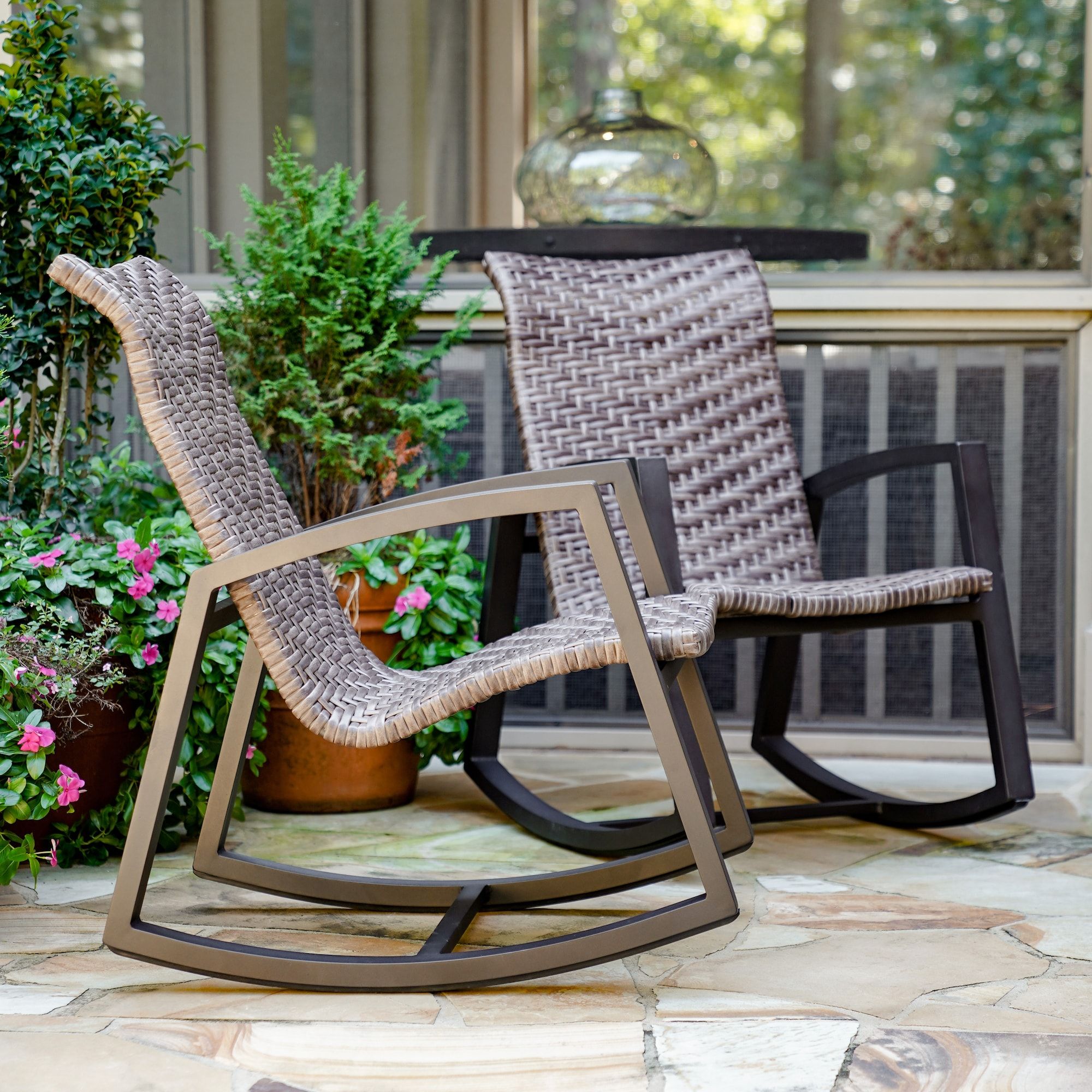 Leisure Made Marion Set Of 2 Wicker Brown Aluminum Frame Rocking Chair(s)  With Woven Seat In The Patio Chairs Department At Lowes Inside Rocking Chairs Wicker Patio Furniture Set (View 6 of 15)