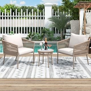 Light Luxury Simple Outdoor Woven Rope Chair Set, Including 2 Single Chairs  And 1 Coffee Table, Suitable For Outdoor, Balcony – – 37853207 For Woven Rope Outdoor 3 Piece Conversation Set (View 2 of 15)