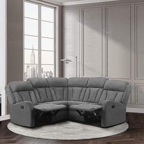 Luxury Comfort 81.5 In. W Slope Arm 3 Piece Polyester Curved Sectional Sofa  Manual Recliner Living Room Set In Gray Gy Se Recliner – The Home Depot Pertaining To 3 Piece Curved Sectional Set (Photo 7 of 15)