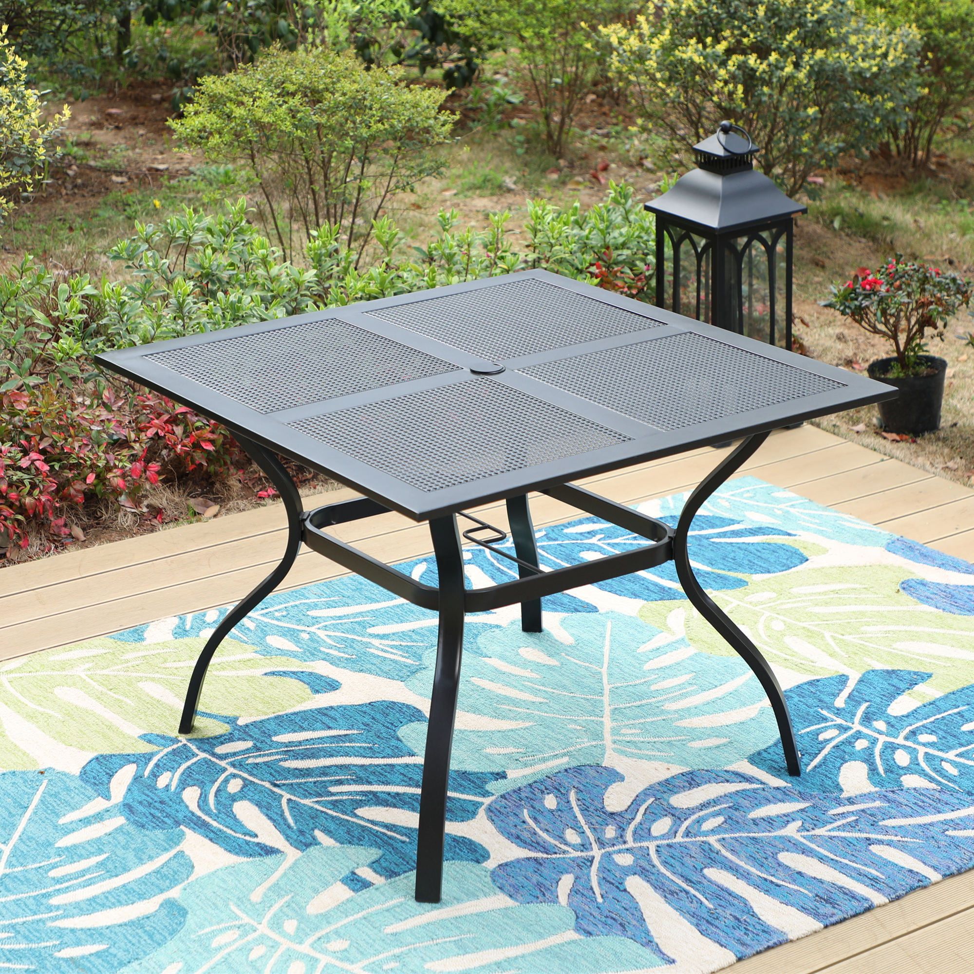 Mf Studio 37" Square Outdoor Metal Dining Table With 1.57" Umbrella Hole,  Black – Walmart With Outdoor Furniture Metal Rectangular Tables (Photo 14 of 15)