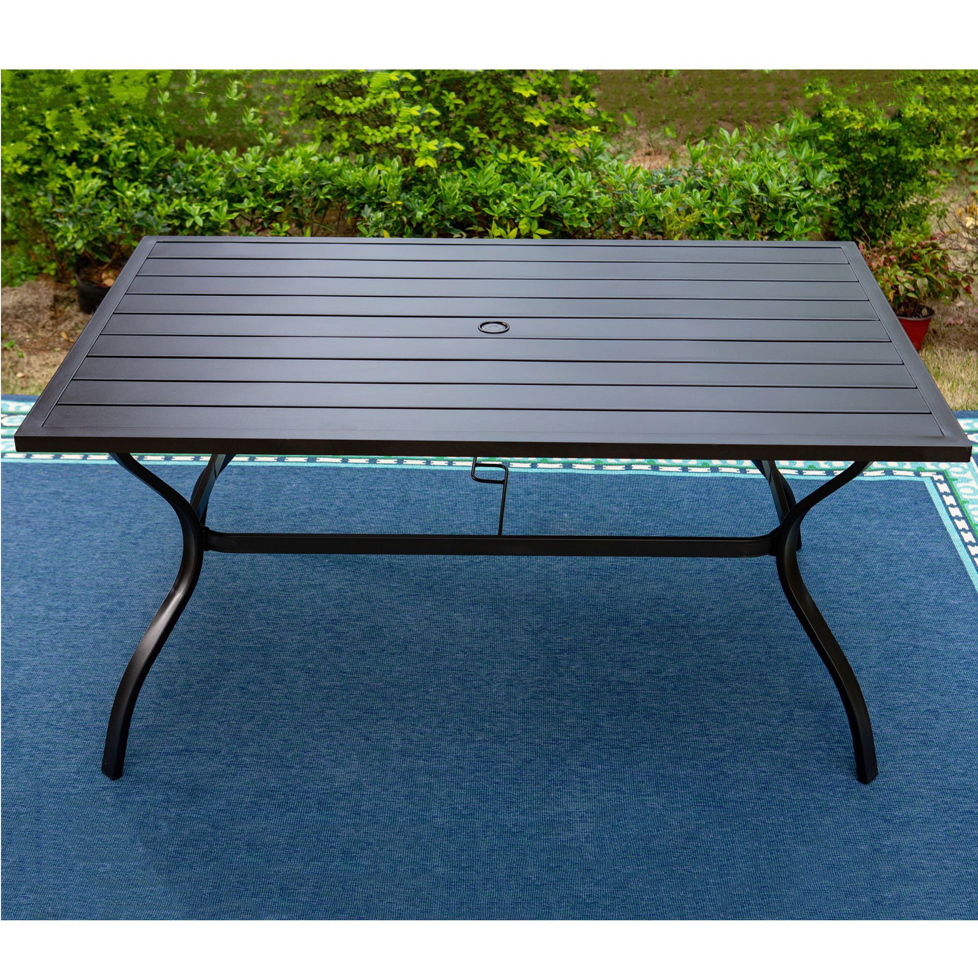 Mf Studio 60" * 38" Outdoor Dining Table 6 Person Powder Coated Metal Table,  Black – Walmart In Metal Table Patio Furniture (View 6 of 15)