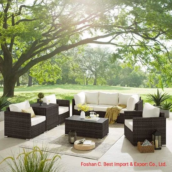 Modern 8 Pieces Extra Large Luxury Outdoor Patio Furniture Set With Side Storage  Tables, With Glass Table And Cushions For Garden, Porch, Backyard Wicker  Rattan – China Extra Large Wicker Furniture, Combinative Intended For Storage Table For Backyard, Garden, Porch (View 12 of 15)