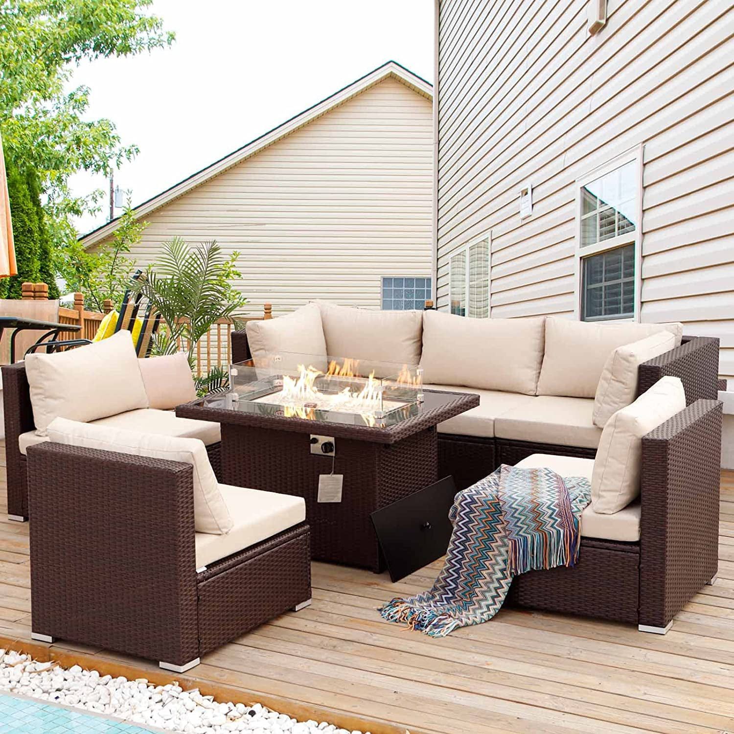 Featured Photo of The Best Fire Pit Table Wicker Sectional Sofa Conversation Set