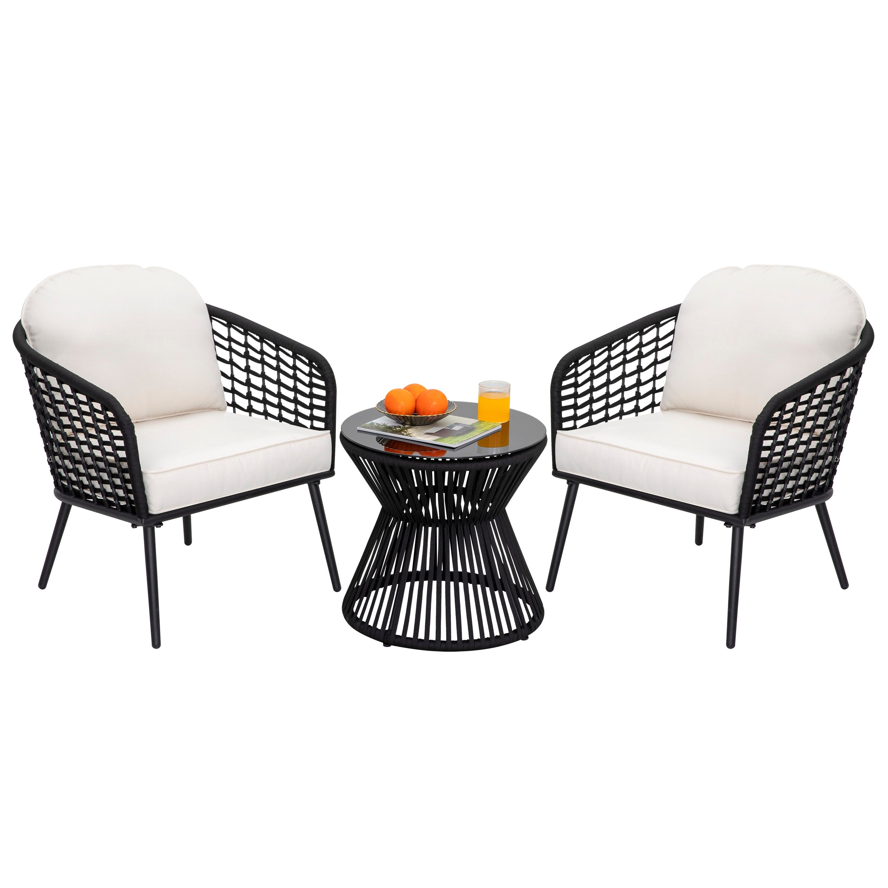 Nuu Garden 3 Piece Black Bistro Patio Set With White Cushions In The Patio  Dining Sets Department At Lowes With Patio Furniture Wicker Outdoor Bistro Set (Photo 11 of 15)