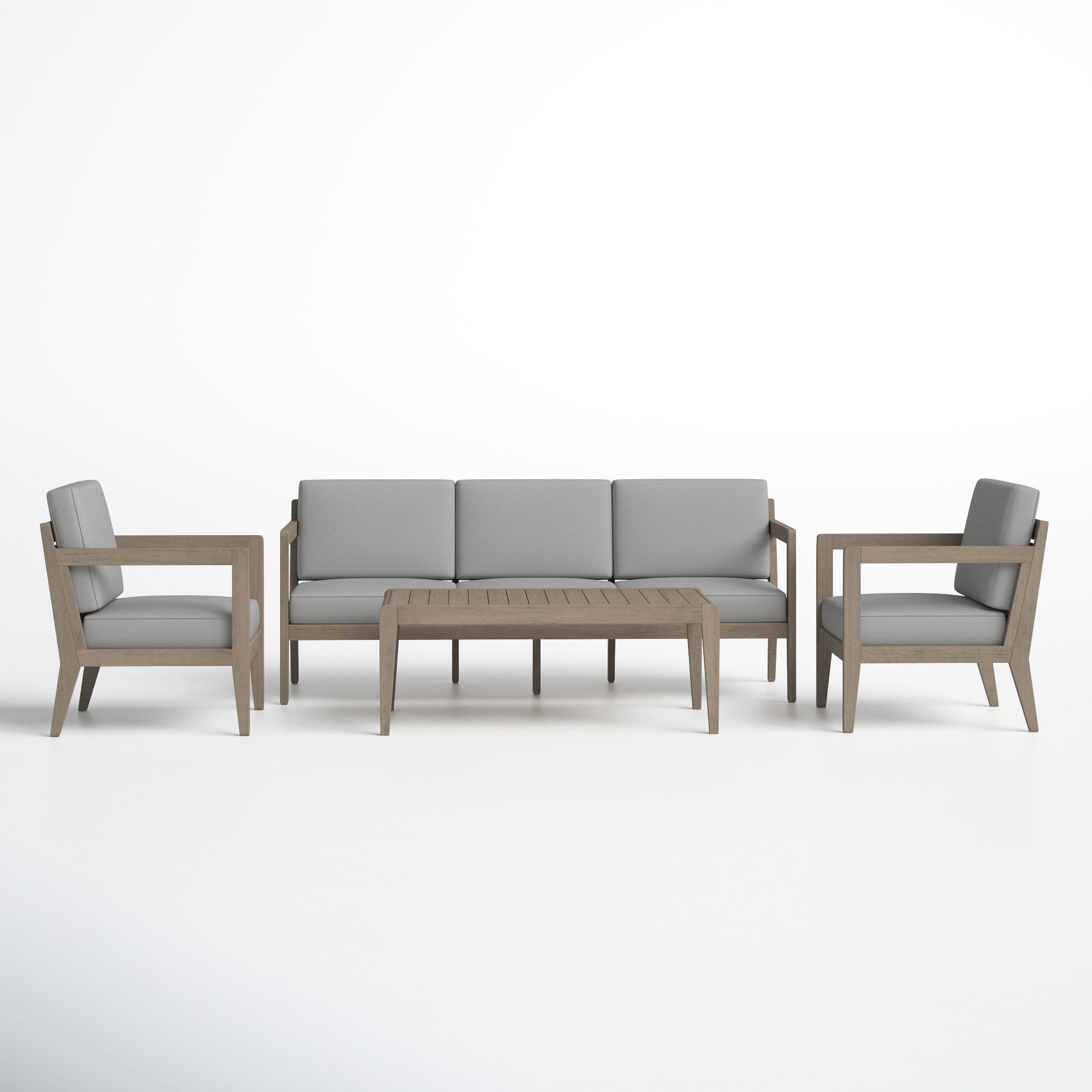 Ojai 4 Piece Outdoor Set, With Sofa, Coffee Table, And 2 Lounge Chairs &  Reviews | Joss & Main In Outdoor 2 Arm Chairs And Coffee Table (View 8 of 15)