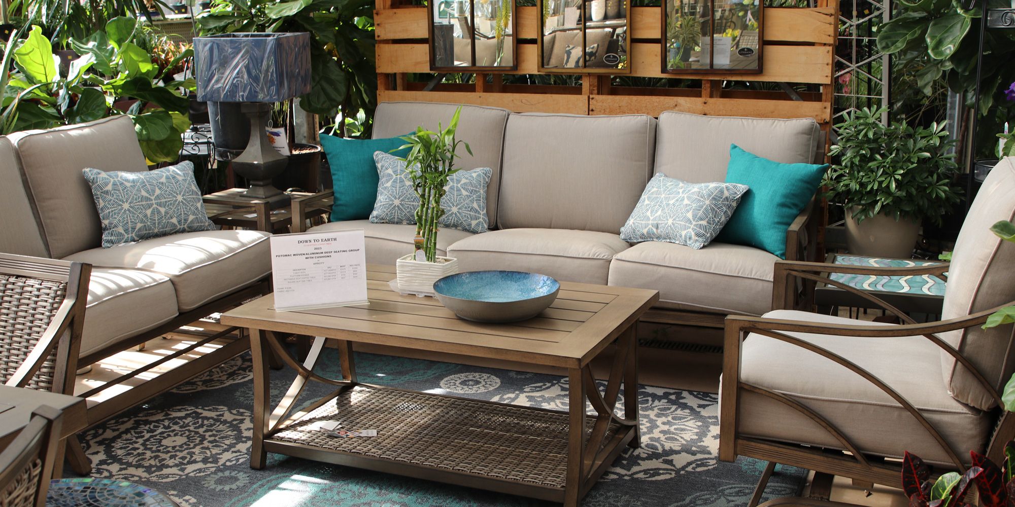Outdoor And Patio Furniture – Down To Earth Living Throughout Outdoor Couch Cushions, Throw Pillows And Slat Coffee Table (View 8 of 15)