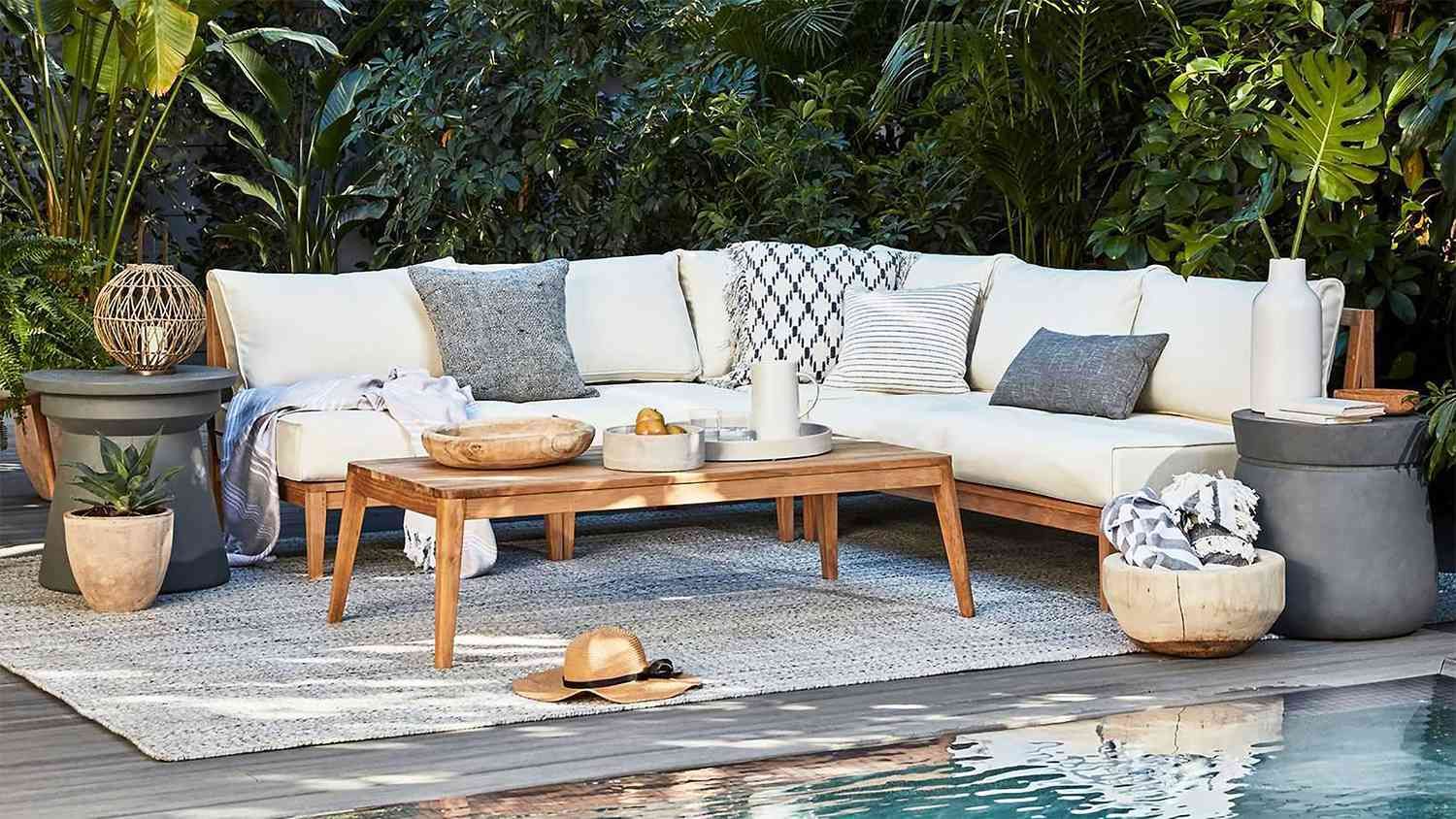 Outer's Outdoor Sectional Is More Comfortable Than My Indoor Couch With Regard To Outdoor Couch Cushions, Throw Pillows And Slat Coffee Table (Photo 1 of 15)