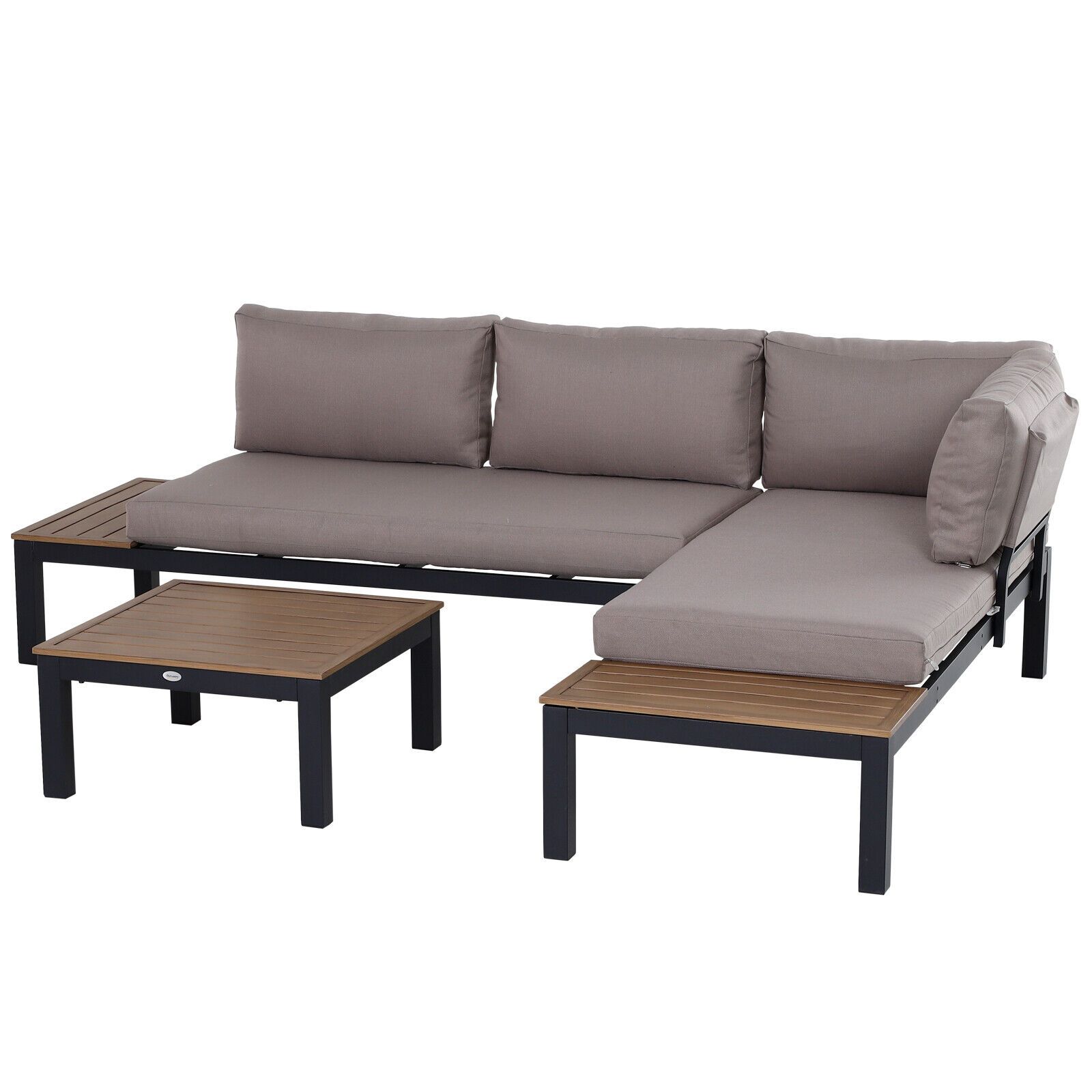 Outsunny 3pcs Garden Sectional Sofa Side Table Furniture Set Aluminum W/  Cushion | Ebay For Cushions & Coffee Table Furniture Couch Set (Photo 13 of 15)