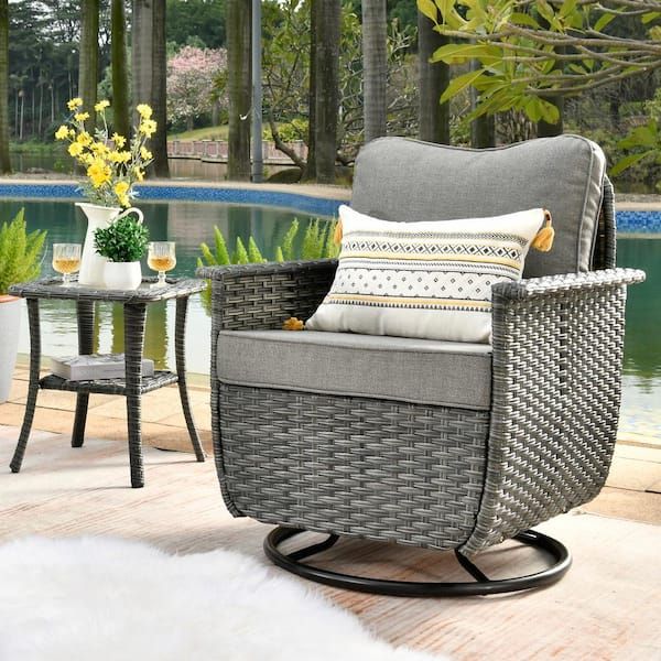 Ovios Fortune Dark Gray 2 Piece Wicker Outdoor Patio Conversation Set With  Dark Gray Cushions And Swivel Chairs Fpet502r – The Home Depot Throughout 2 Piece Swivel Gliders With Patio Cover (Photo 15 of 15)