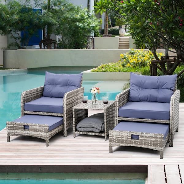 Pamapic 5 Pieces Wicker Patio Furniture Set Outdoor Patio Chairs With  Ottomans, Purple Cushions Bt Bjd5 Wh3 – The Home Depot In Ottomans Patio Furniture Set (View 3 of 15)