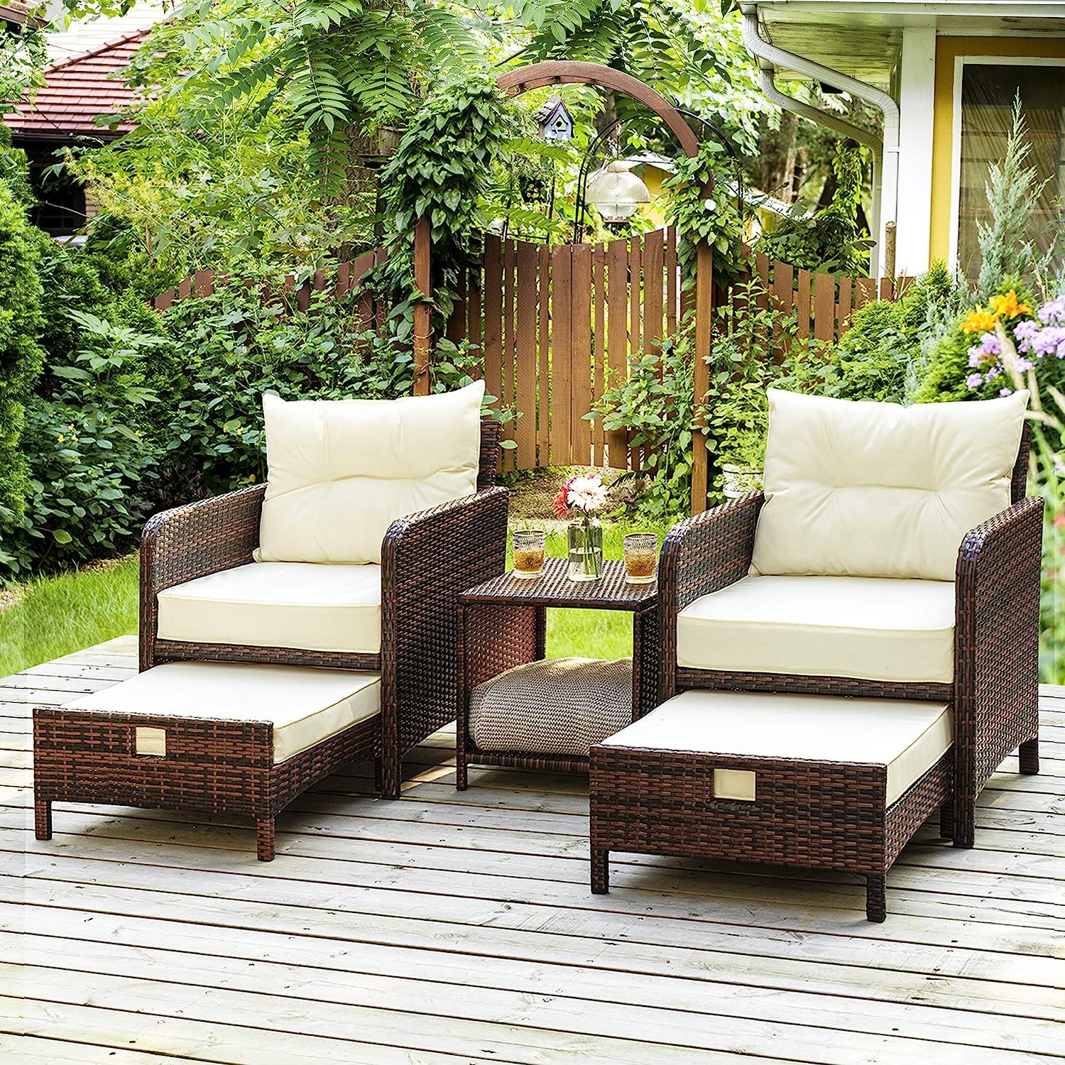 Pamapic 5 Pieces Wicker Patio Furniture Set Outdoor | Ubuy Italy For Ottomans Patio Furniture Set (Photo 2 of 15)