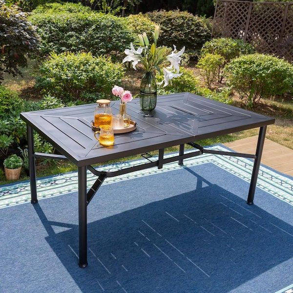 Phi Villa 64 In. X 39 In. Black Rectangular Metal Outdoor Dining Table  Thd Pv 410 – The Home Depot With Regard To Outdoor Furniture Metal Rectangular Tables (Photo 6 of 15)