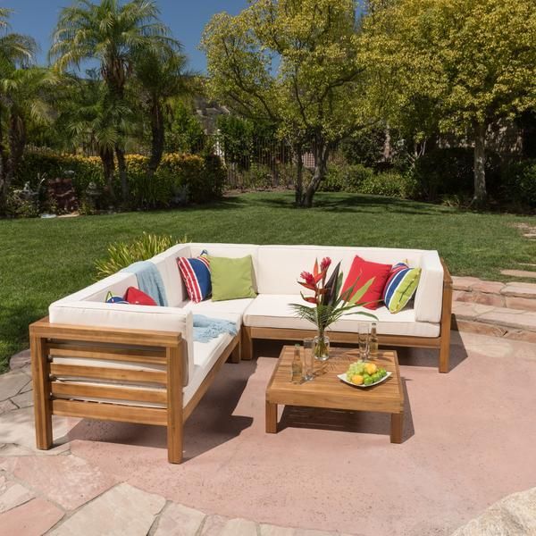 Ravello 4pc Outdoor Sectional Sofa Set W/ Cushions | Rustic Outdoor  Furniture, Pallet Furniture Outdoor, Garden Furniture Design Inside Wood Sofa Cushioned Outdoor Garden (Photo 12 of 15)