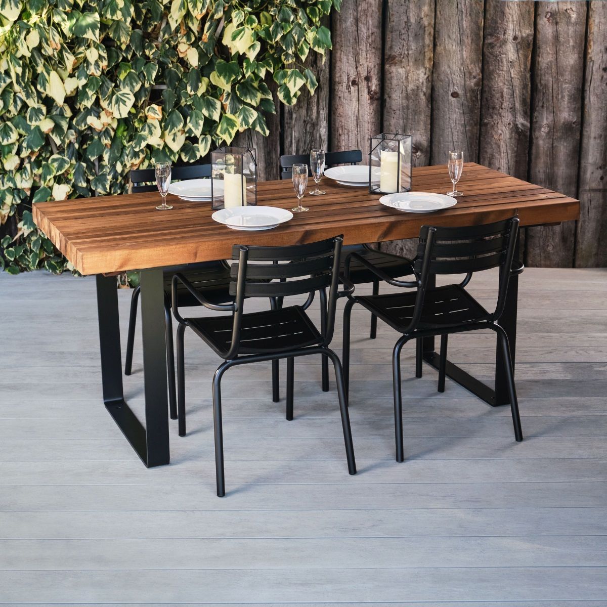 Rectangular Outdoor Table Wood & Steel | Industrial Look For Pubs & Bars Regarding Outdoor Furniture Metal Rectangular Tables (Photo 11 of 15)