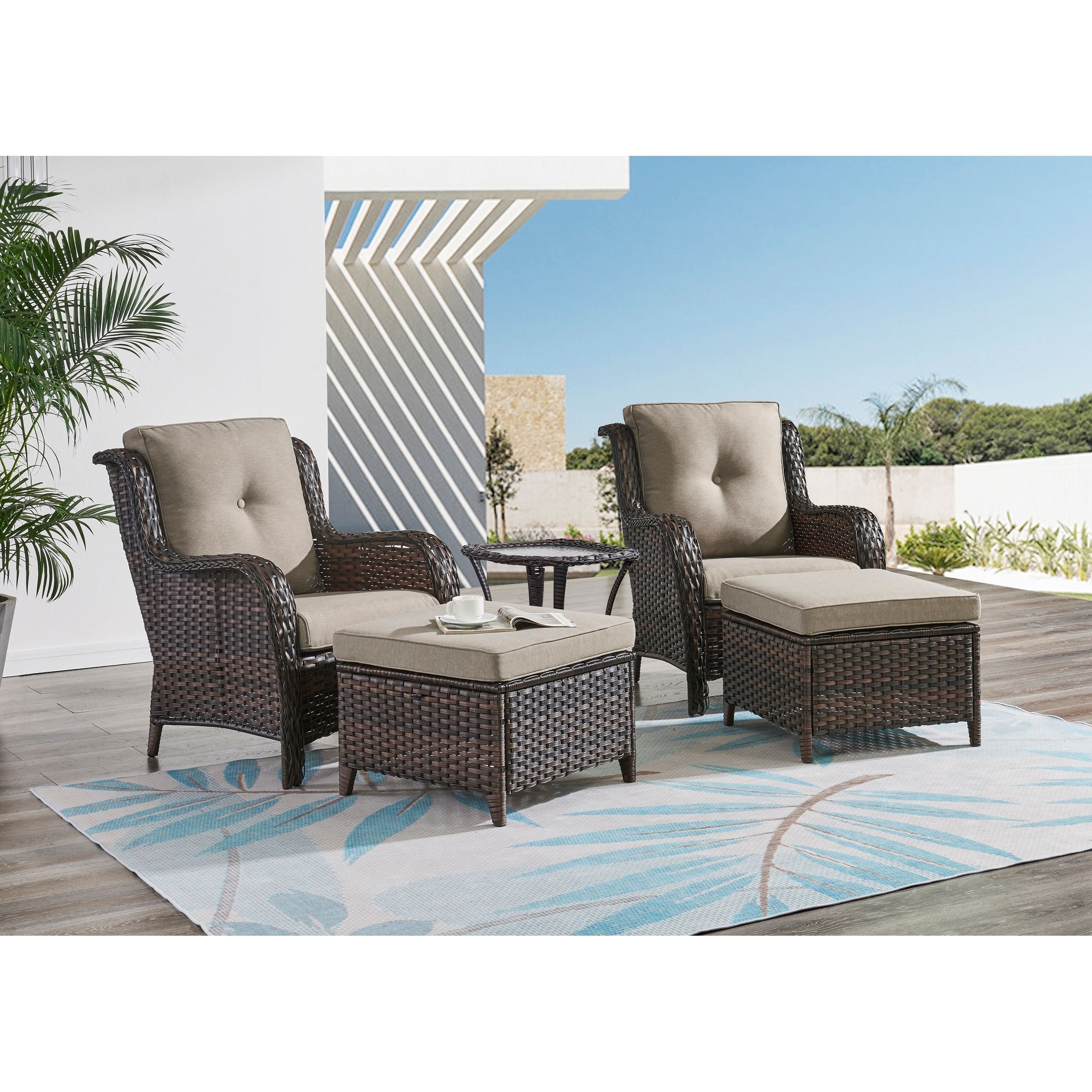 Rilyson 5 Piece Patio Furniture Wicker Chairs With Ottomans & Table – On  Sale – – 36294317 Intended For Ottomans Patio Furniture Set (Photo 10 of 15)
